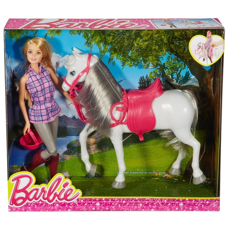 Mattel Barbie Doll Saddle and Ride Gray Toy Pony Horse Kid Child Play Set Pink