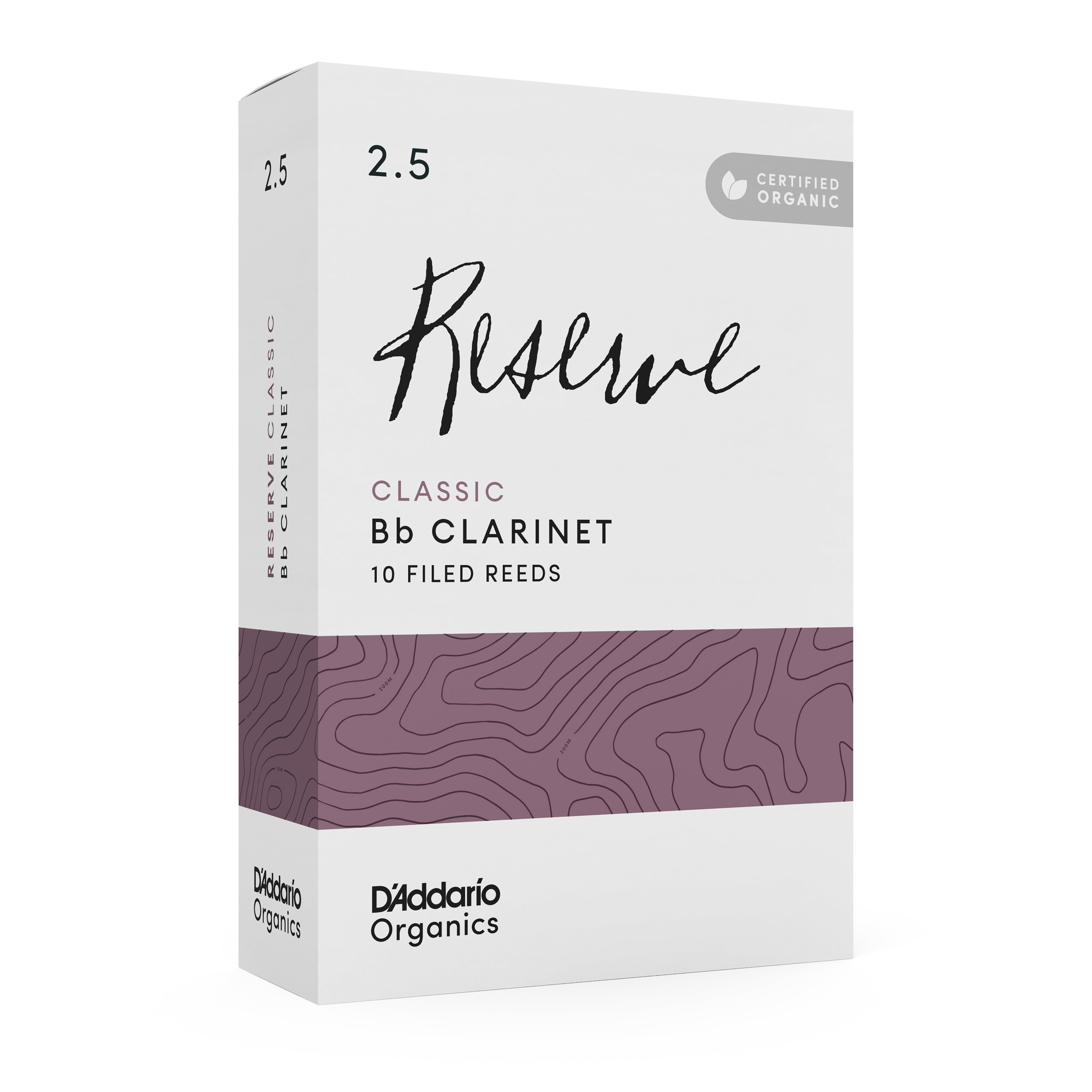 D'Addario Organic Reserve Classic Bb Clarinet Reeds, Strength 2.5, 10-pack