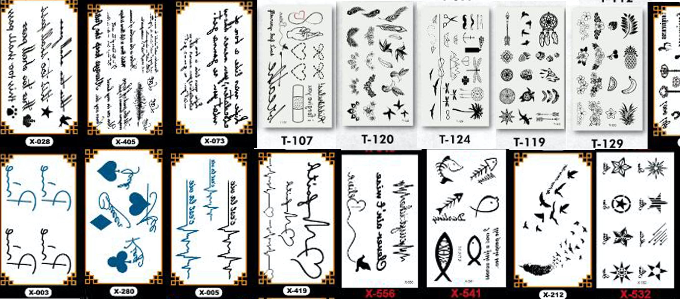 PartyPavillion 30 Sheet Pack Temporary Tattoos Neck and Wrist Men Women Kids - Black