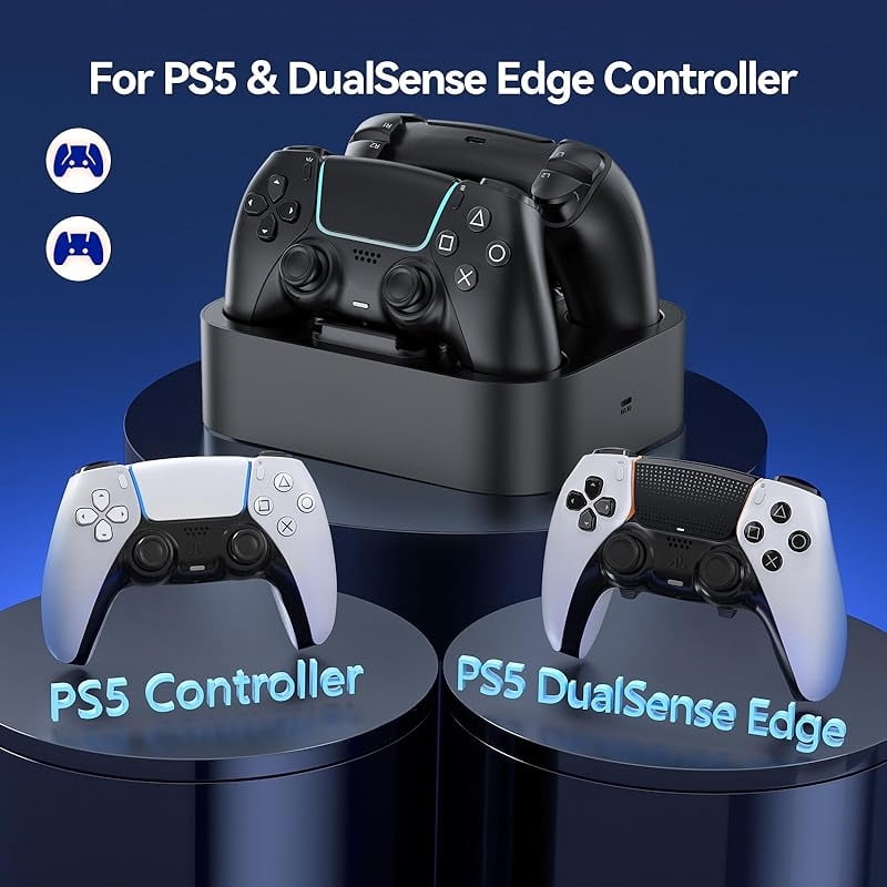 Party-Ready PS5 Charger Station for DualSense & Edge - Fast Dual Controller Drop & Charge Dock with Cable for PlayStation 5-Black
