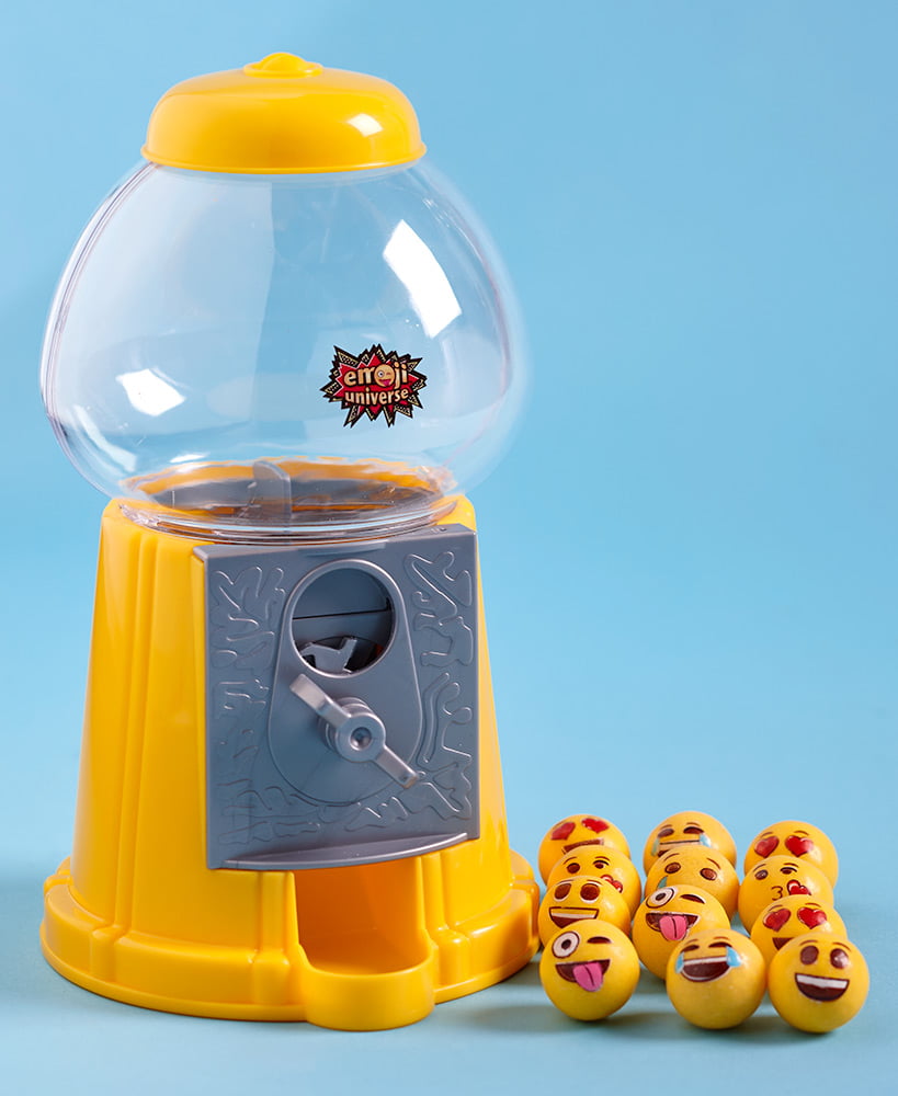 NEW Childrens Kids Yellow Plastic Toy Emoji Gumball Savings Bank Machine Candy 