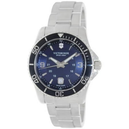 Mens Navy Blue Swiss - Swiss Army 241602 Men's Maverick Large Navy Blue Dial Stainless Steel Bracelet Watch