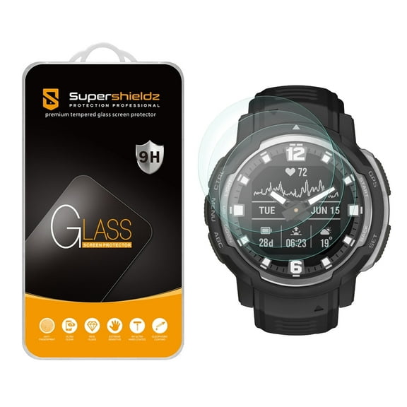 (3 Pack) Supershieldz Designed for Garmin Instinct Crossover and Instinct Crossover Solar Tempered Glass Screen Protector, Anti Scratch, Bubble Free