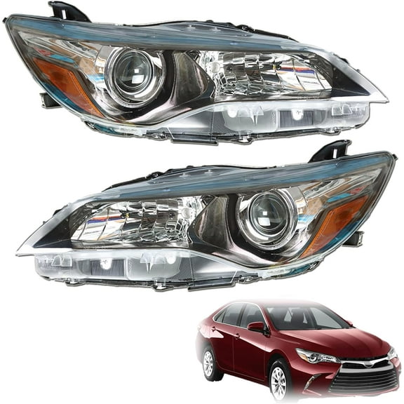 ALL-CARB 2-Pack Headlight Assembly Headlamps Halogen Clear Lens Left and Right Side Projector Replacement for 2015 2016 2017 Camry