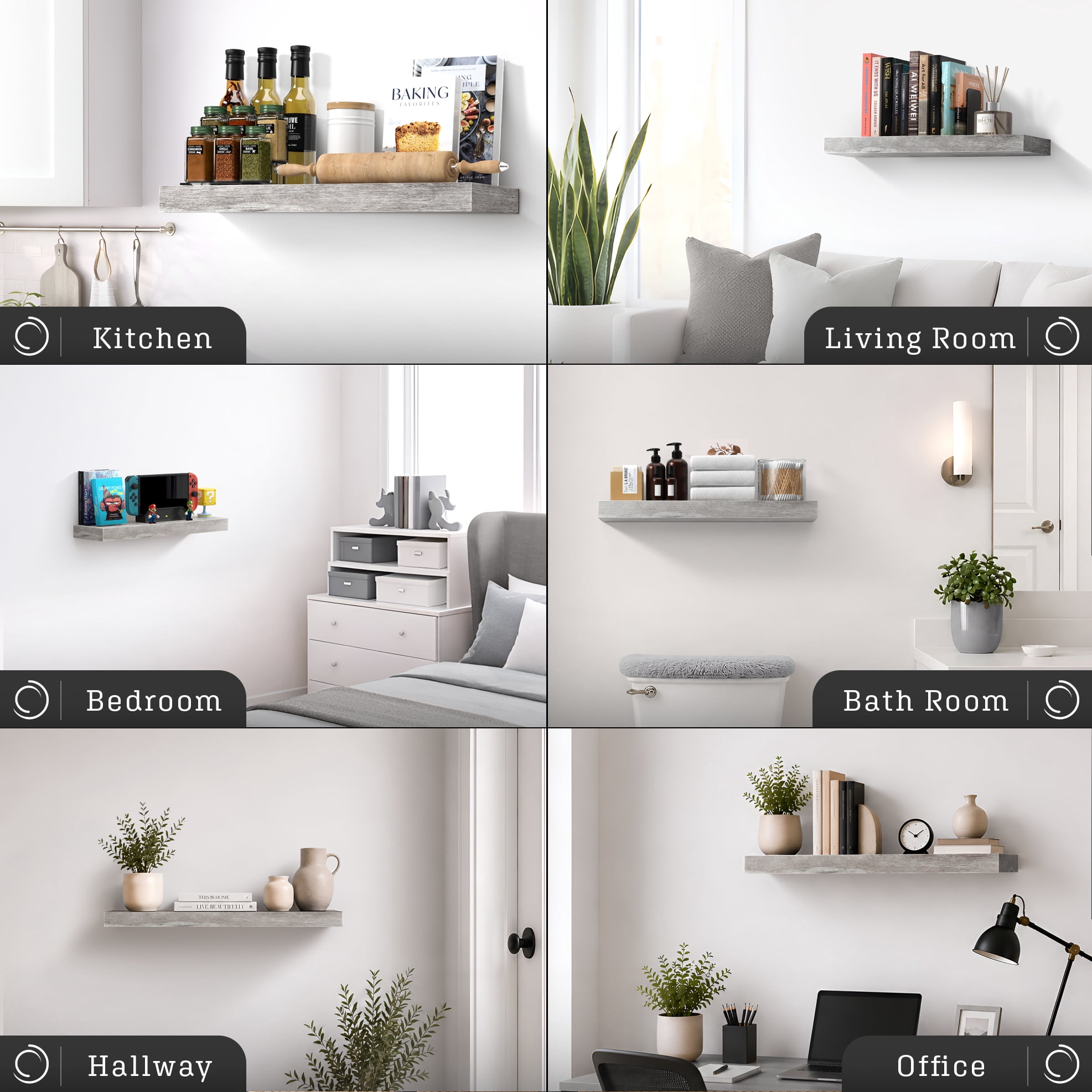 Sorbus 24" Floating Wall Shelf, Graywood, Invisible Brackets, Bathroom, Bedroom & Home Decor