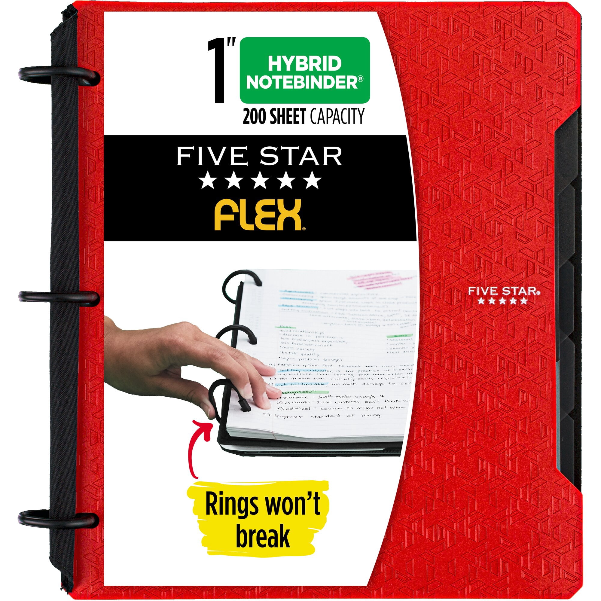 Five Star Flex Refillable Notebook + Study App, 1", 60 Sheets, College Ruled, Fire