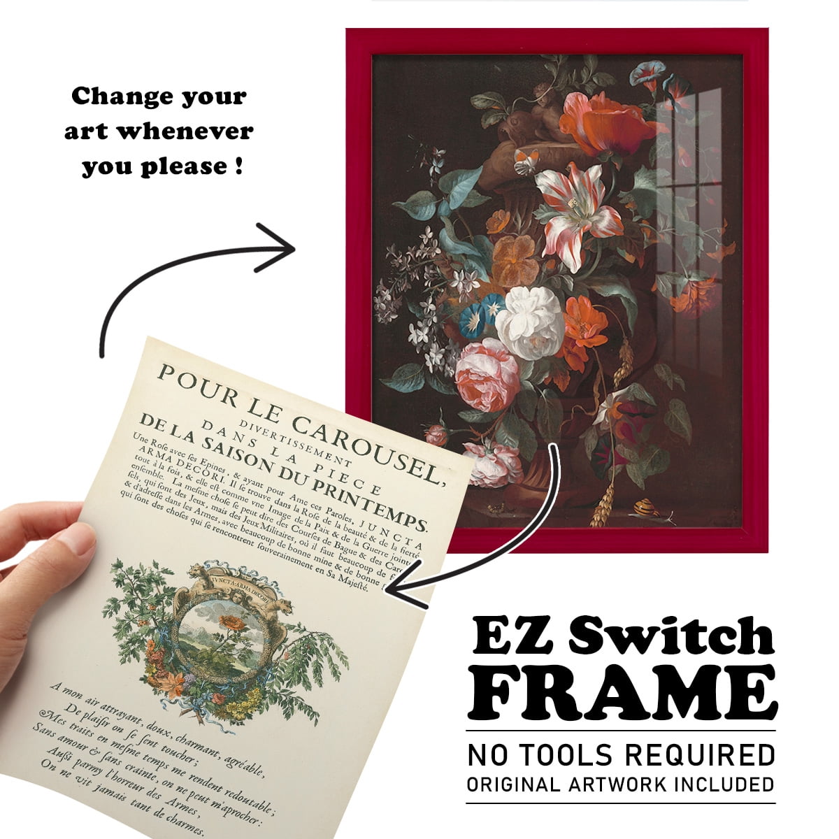 Printed Embellished Bookplate IV - Framed Print w/glass - Cherry Red