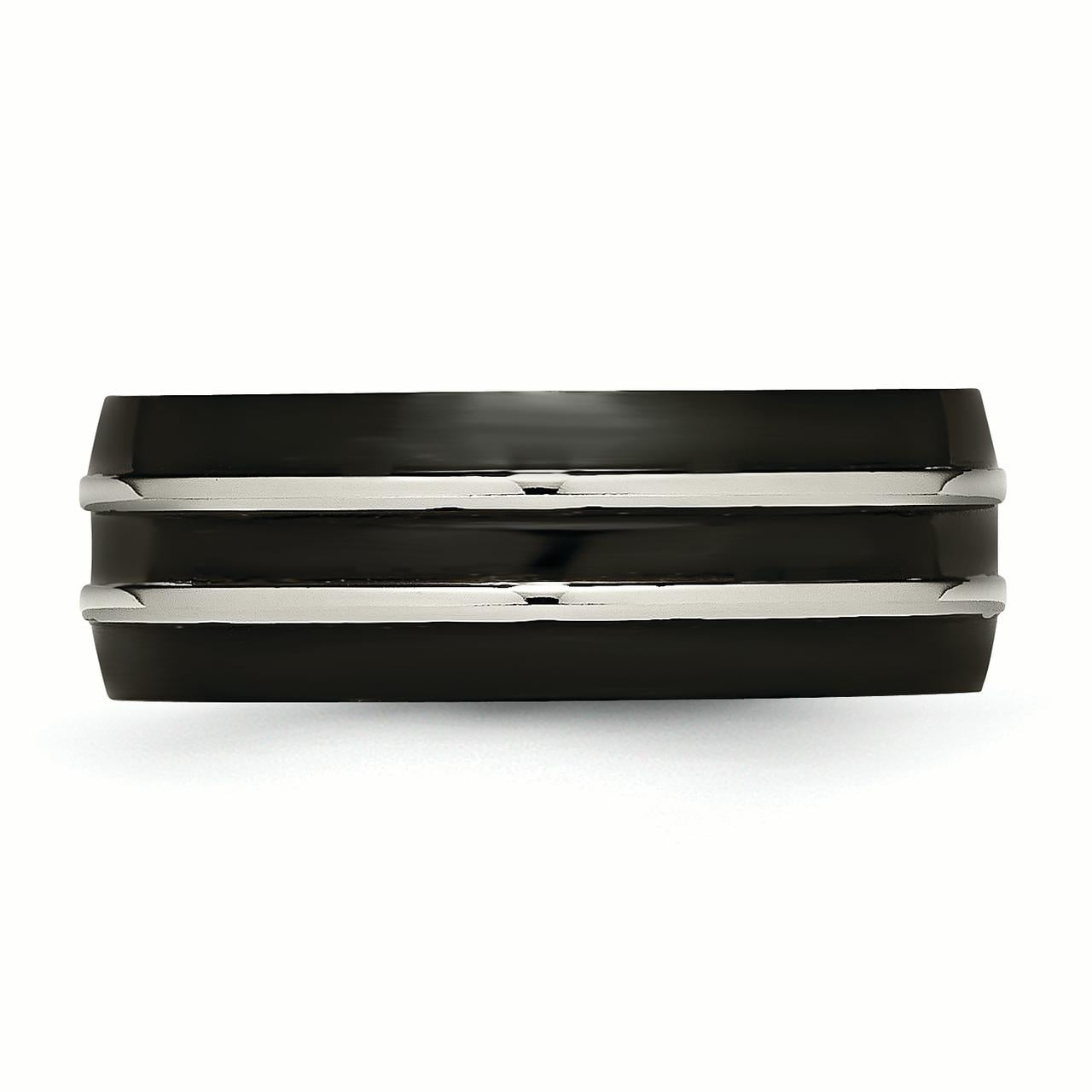 Titanium Grooved 8mm Black IP-plated Brushed Polished Band