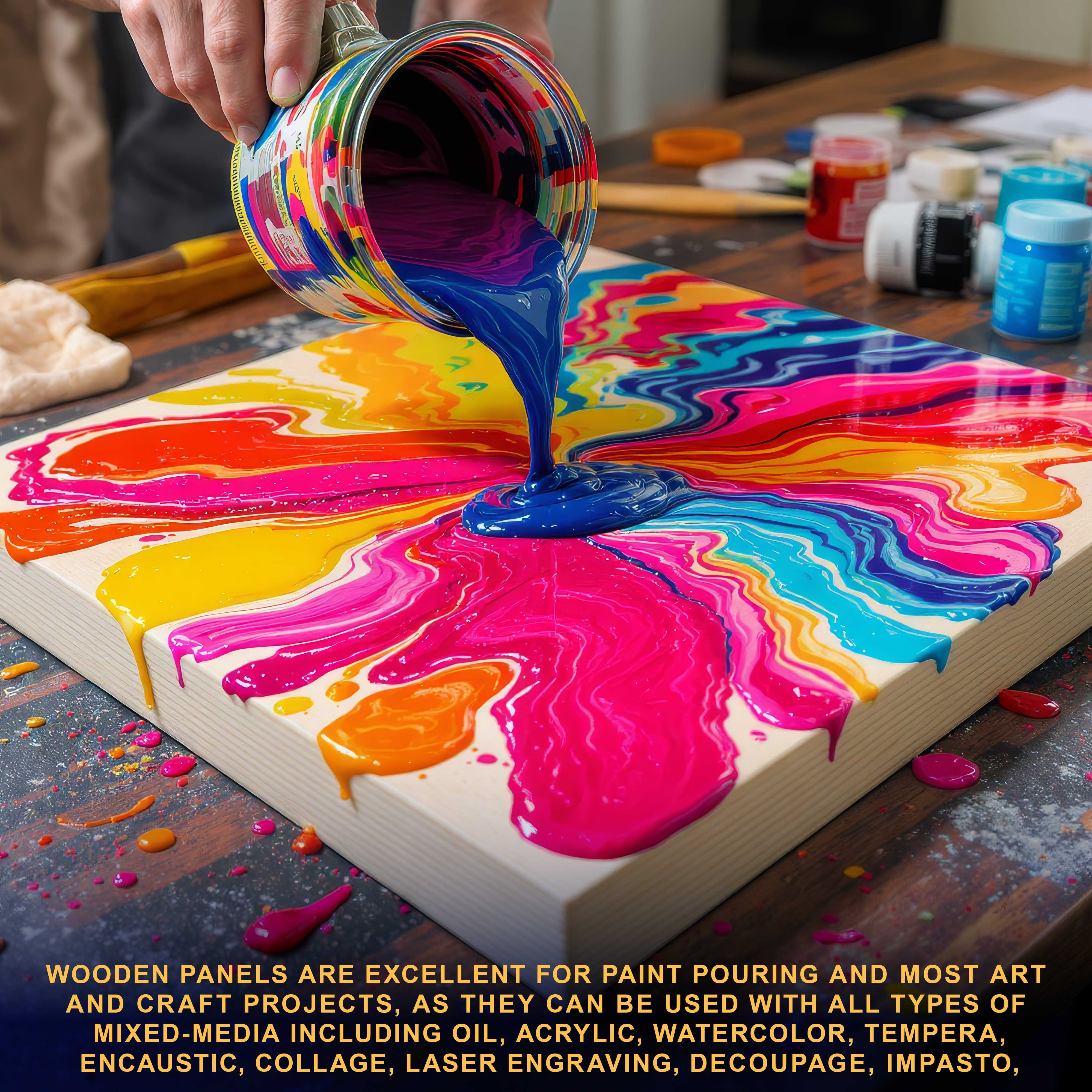U.S. Art Supply 6" x 12" Unfinished Cradled Wood Panels for Painting, Gallery 1-1/2" Deep (4 Pack) - Artist Depth Wooden Wall Canvases - Mixed-Media Craft, Acrylic, Oil, Encaustic, Paint Pouring