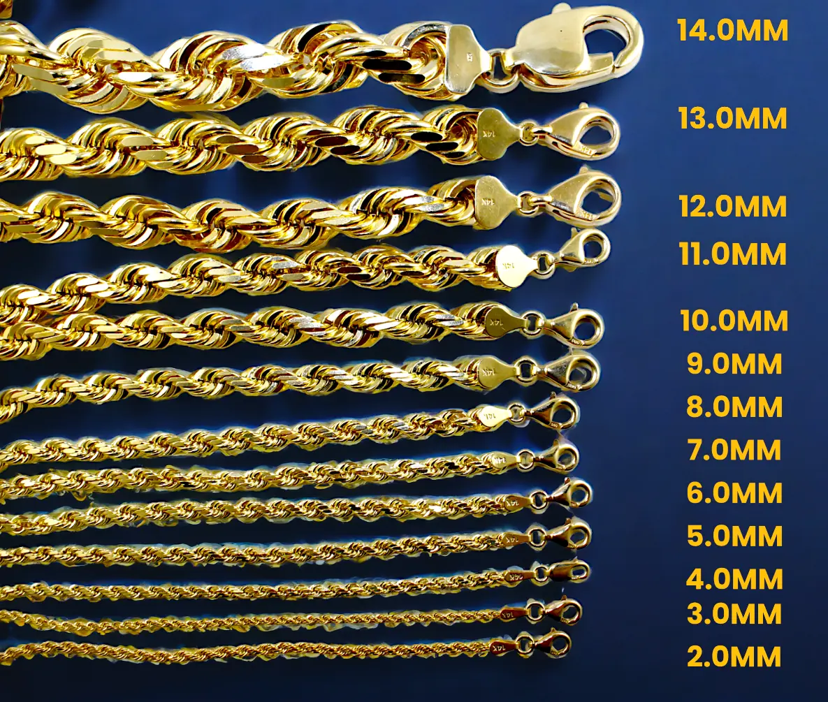 14K Yellow Gold Solid Rope Chain Necklace Diamond Cut Real Men Women Jewelry 6.0mm | 22 Inches