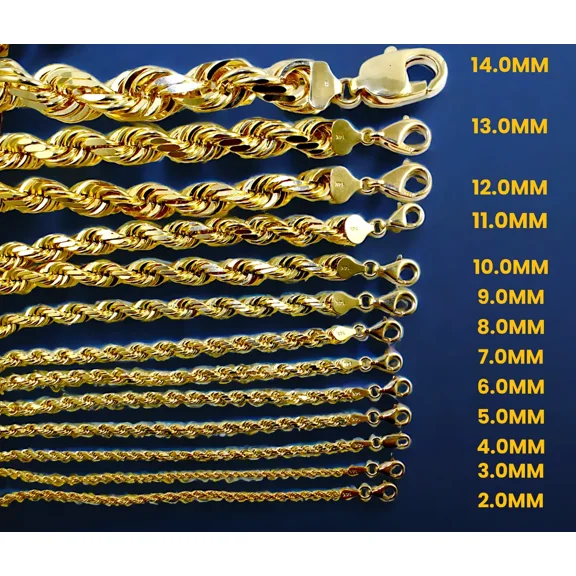 New 14K Yellow Gold Solid Rope Chain Necklace Diamond Cut Real Men Women Jewelry - (6.0mm | 22 Inches)