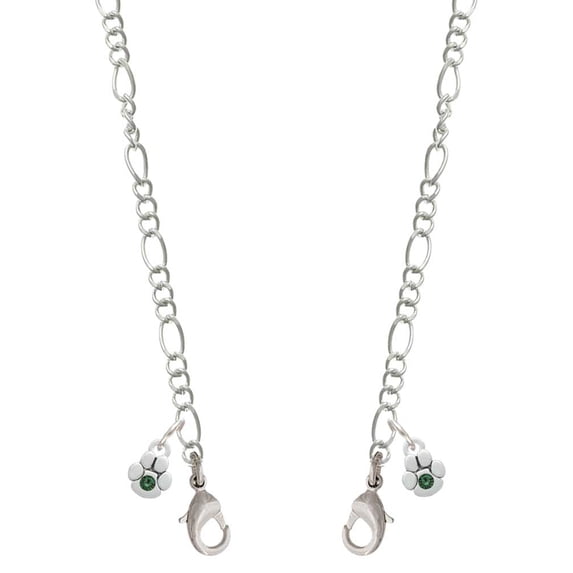 Silvertone Mini Paw with Green Crystal Silvertone Face Mask Necklace