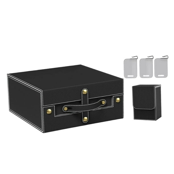 Caja de almacenamiento para tarjetas coleccionables, resistente, organizador portátil para colección de cartas, caja para mazos de adultos, tarjetas graduadas PSA negro gris