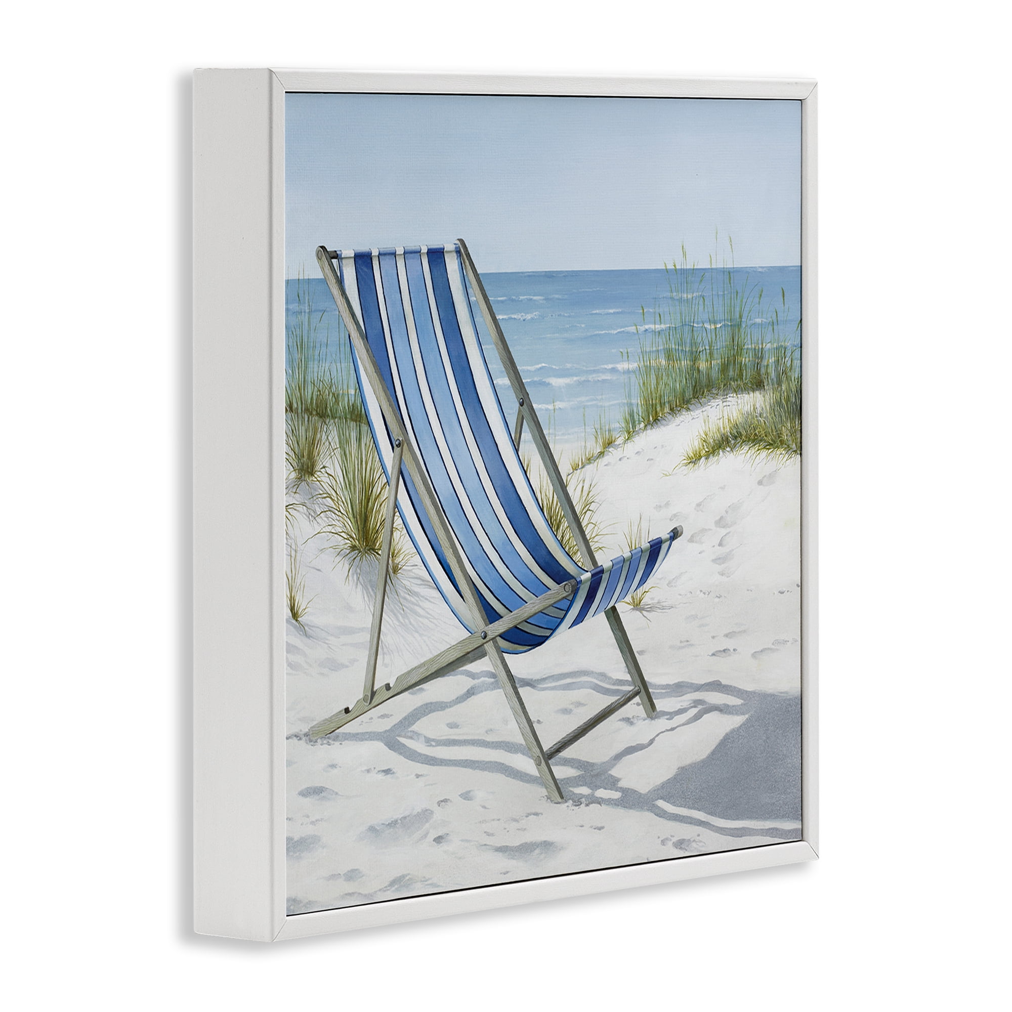 Stupell Industries Tranquil Beach Chair Landscape Painting White Framed Art Print Wall Art, 24 x 24