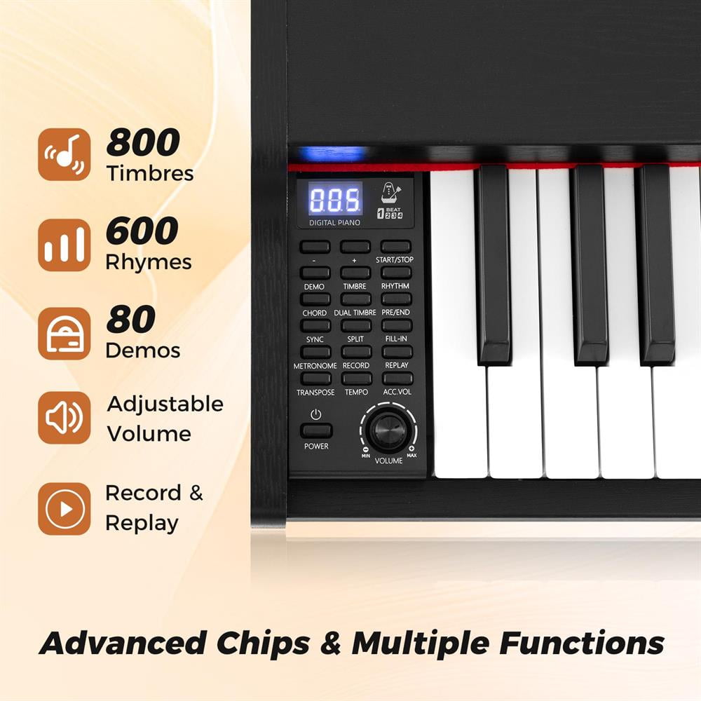 Topcobe 88-Key Keyboard Piano Set with Adjustable Stand, Keyboard Piano, Music Keyboard-Black