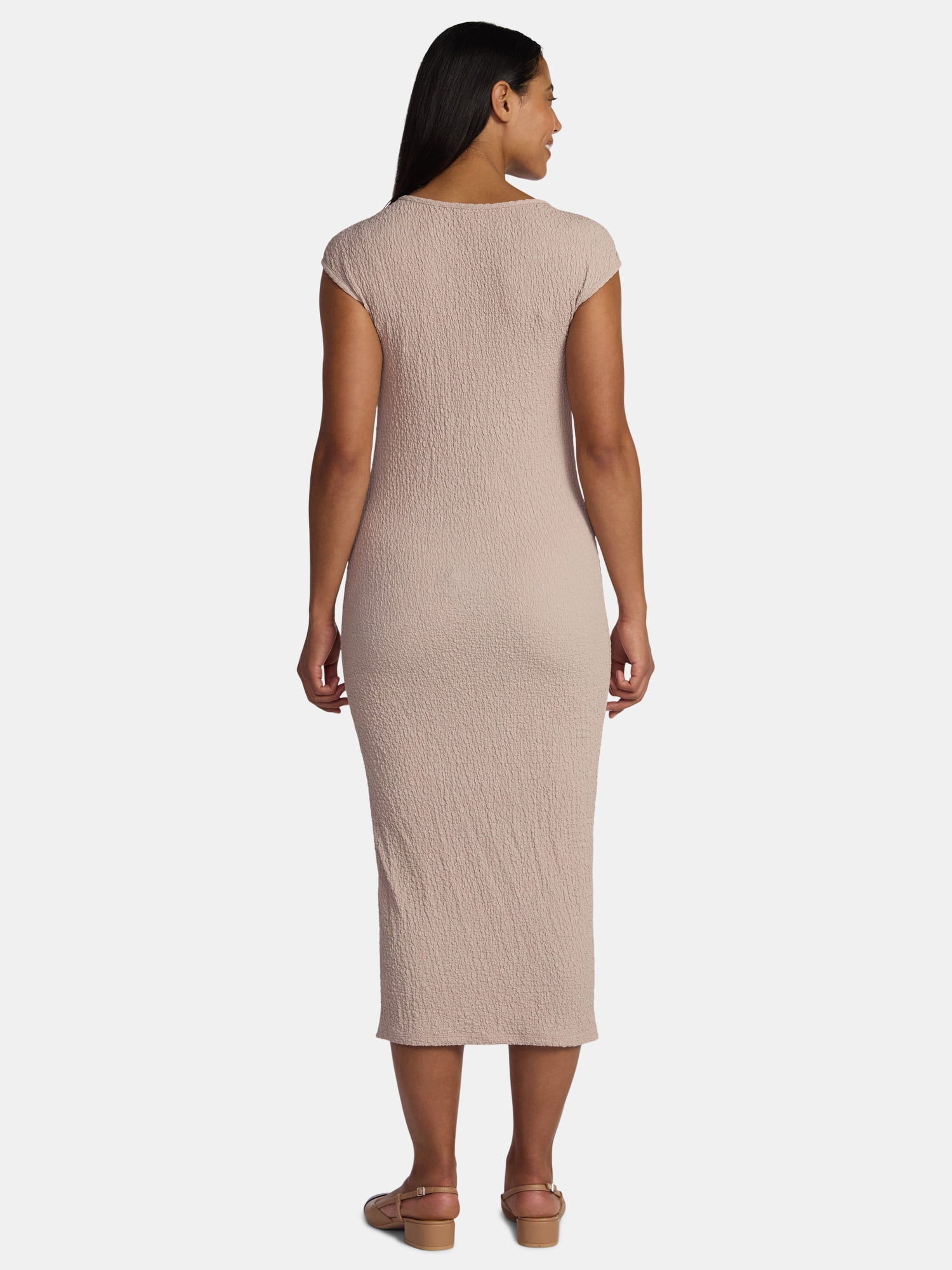 Time and Tru Maternity Women's Textured Dress with Cap Sleeves, Sizes S-XXL