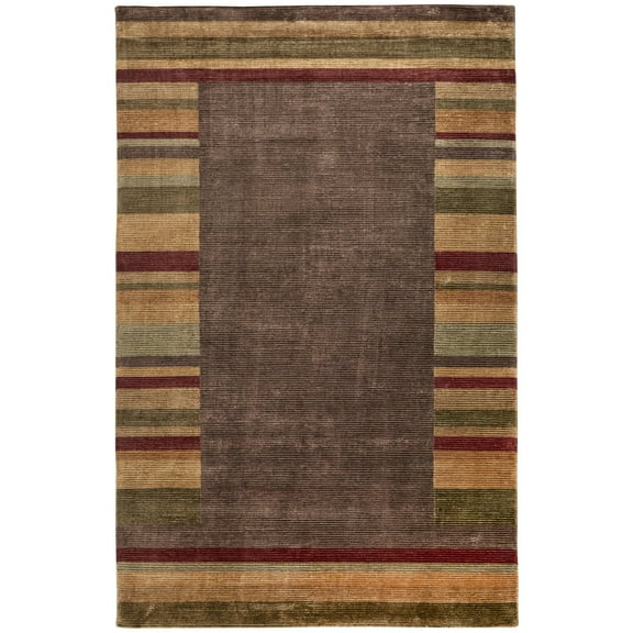 Feizy Keystone Modern Stripes, Brown/Green/Red, 8'6" x 11'6" Area Rug Sheen Handmade Fade Resistant Casual Floor Rug for Living room Bedroom