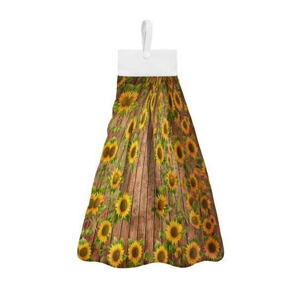 ZIATUBLE Sunflower Hanging Hand Towel Wood Stripes Dish Towels for Kitchen Drying Absorbent Bathroom Hand Bath Towel Easy to Clean Kitchen Hand Towels Decorative Tie Towel