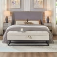 thumbnail image 2 of 58.6" Storage Ottoman Bench with Metal Base, Modern Velvet Bed Bench with Button Tufted Design, Upholstered Footrest Bench for Bedroom Living Room Entryway Hallway, Beige, 2 of 9