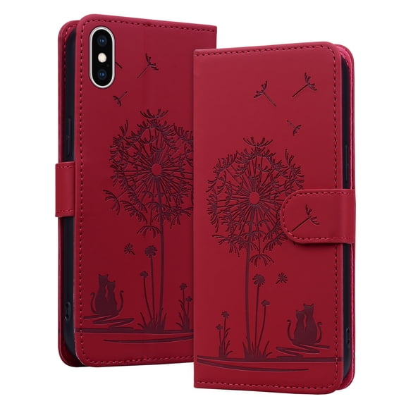 Allytechgroup for iPhone XS/X Case with Credit Card Slot, RFID Blocking PU Leather Flip Wallet Case for Women Girls Shockproof Protective Case Cover for iPhone XS/X, Red