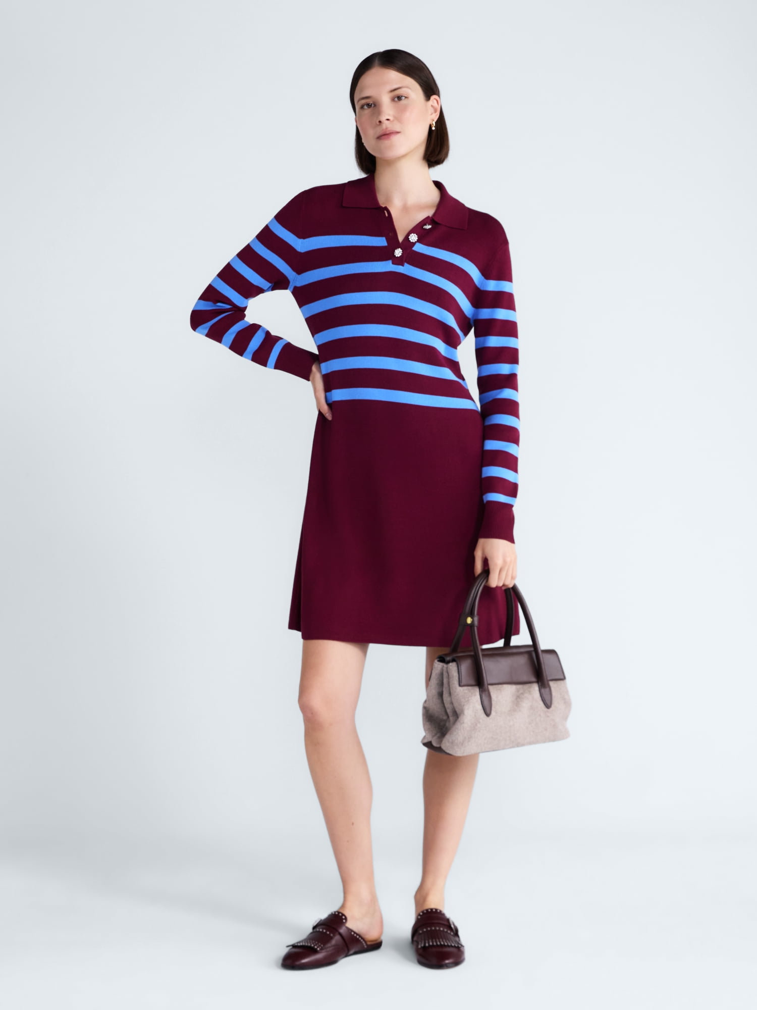 Free Assembly Women's and Women's Plus Polo Sweater Dress with Long Sleeves, Sizes XS-4X