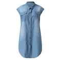 thumbnail image 4 of KOMOO Women Denim Mini Dress Lapel Button Denim Sundress 1/4 Sleeve Pockets Dress Oversize, 4 of 9