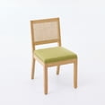 thumbnail image 4 of Newest Set of 2 Rattan Back Dining Chairs, Upholstered Linen Seat with Distressed Wood Frame, Olive Green, 4 of 13