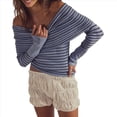 thumbnail image 3 of Jersey de Punto Y2K para Mujer, con Hombros Descubiertos, A Rayas y Larga Púrpura M, 3 of 6