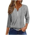 thumbnail image 2 of Maoxin Womens Tops 3/4 Length Sleeves Women's Fashion Casual Printed V Neck Button T Shirt 3/4 Sleeve V Neck Loose Top 3/4 Sleeve Tops for Women Gray M, 2 of 5