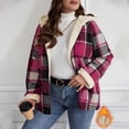 thumbnail image 2 of Nokdvo Womens Winter Jacket Flannel Fleece Lined Plaid Shacket Casual Long Sleeve Full Zip Sherpa Hooded Jacket Winter Warm Cozy Coat with Pockets Hot Pink L, 2 of 5