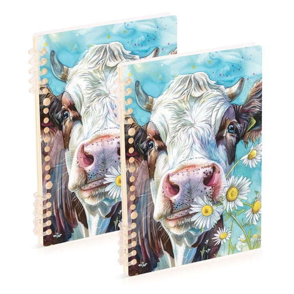 Cows with Daisy Flowers Ring Binder Notebook Journey Note Diary College Ruled Spiral Notebook Study Loose Leaf Paper A5 60 Pages