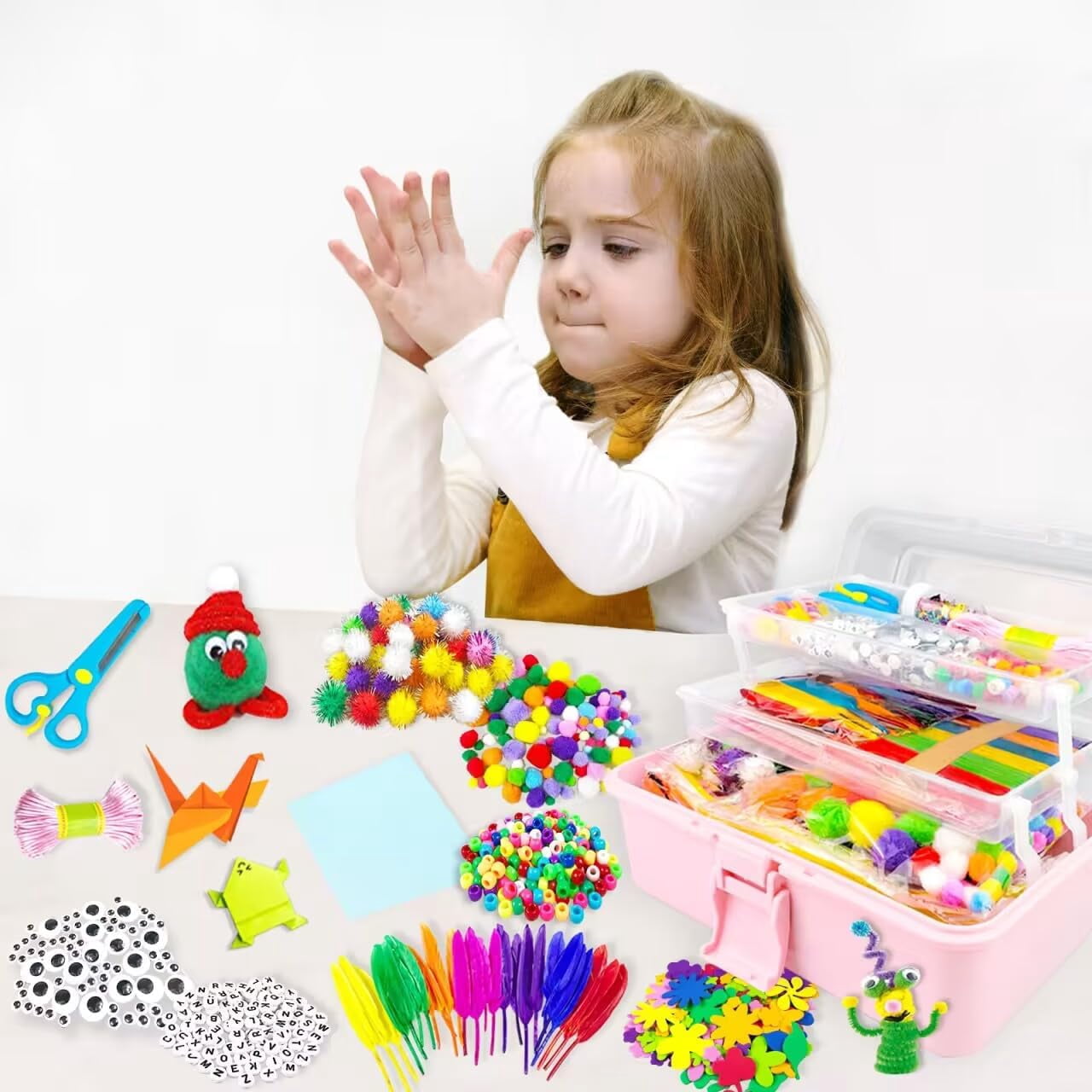 Arts and Crafts Supplies for Kids DIY Craft Kits Art Supplies Materials Kids Crafts Set with Pipe Cleaners Craft Box Preschool Homeschool Toys Gift for Boys and Girls Age 4 5 6 7 8