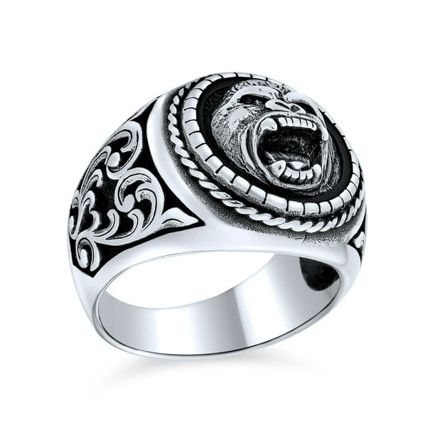 Personalize Statement Vintage Style Jungle Animal Kingkong Ape Ring Circle Signet Angry Fierce Gorilla Face for Men Solid Oxidized .925 Sterling Silver Handmade In Turkey - Walmart.com