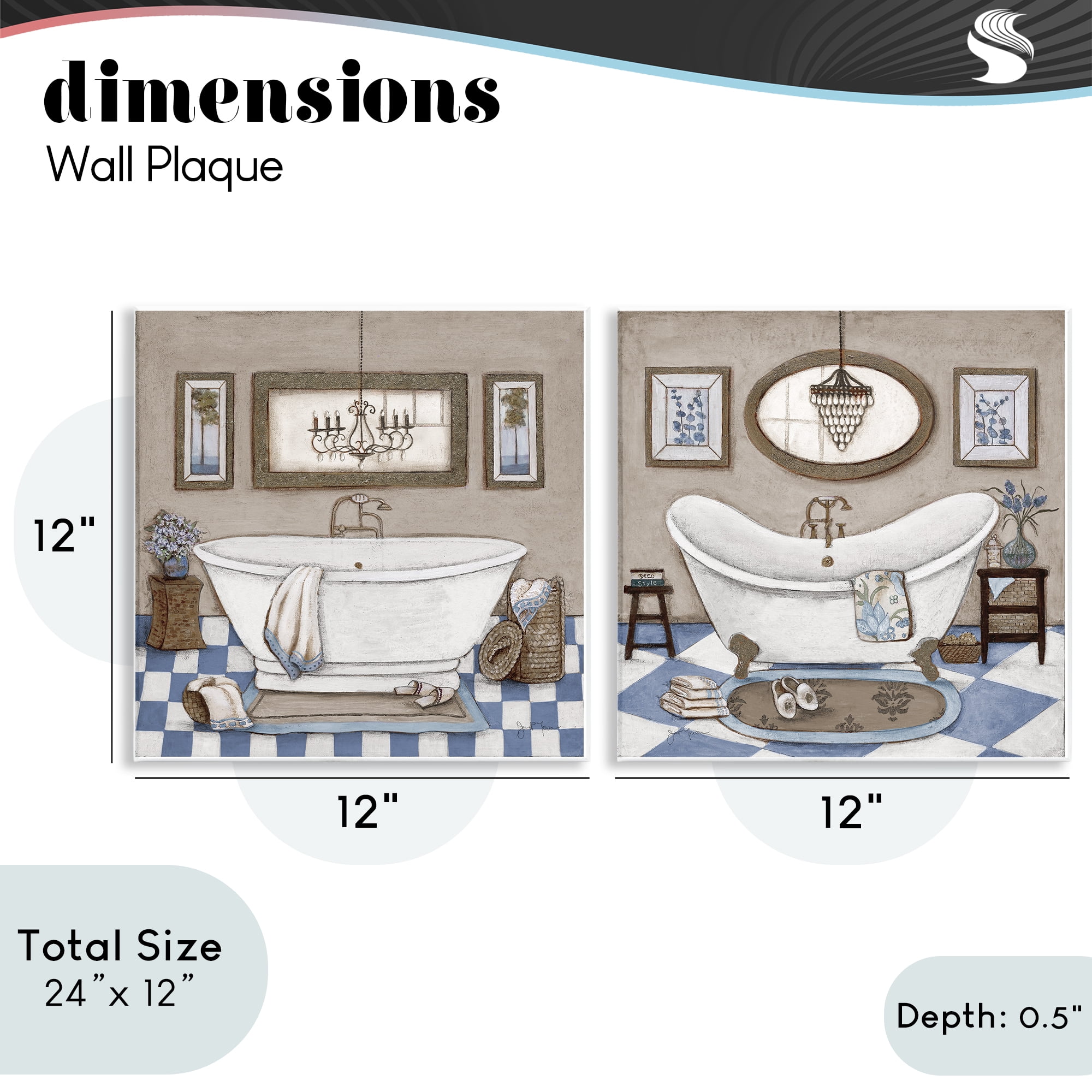 Stupell Industries Tiled Bathroom Views 2 Piece Wall Plaque Art Set, design by Janet Tava