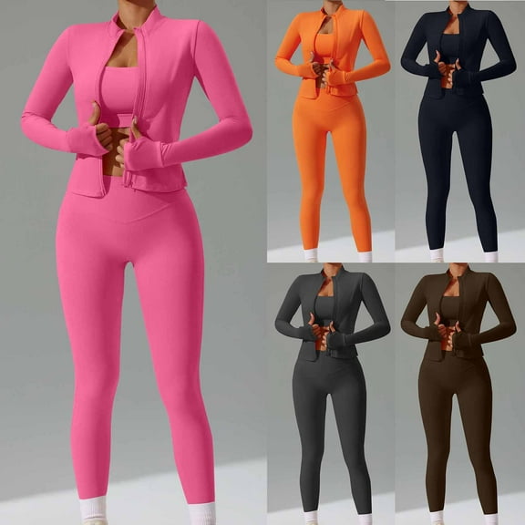 THDHVS Workout Sets for Women,Matching Sets Women Clothing,Women 2pc Long Sleeve Workout Jumpsuit Zip Up Sweatshirts Legging Sweatpants Black XL