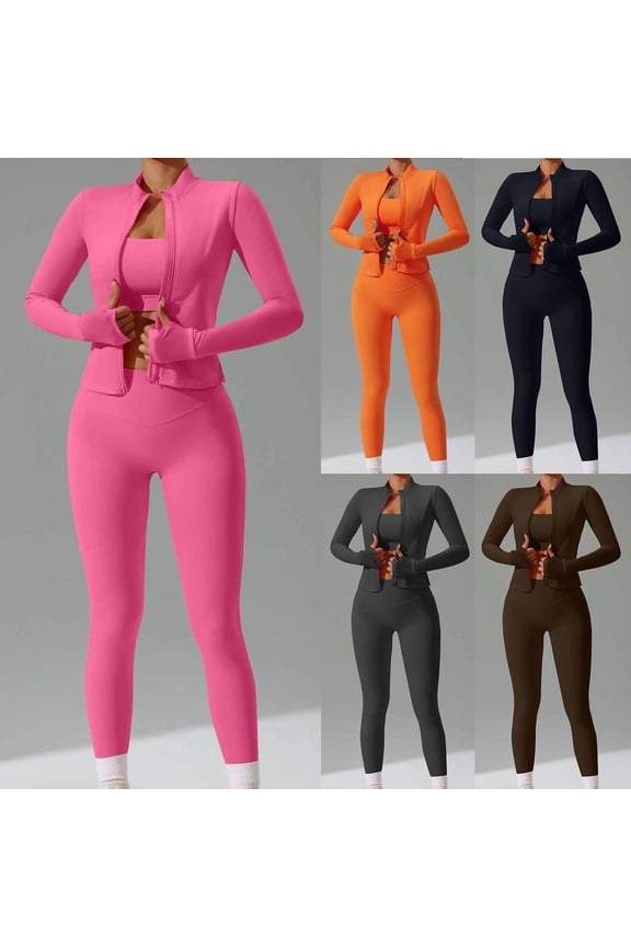 Workout Sets for Women,Matching Sets Women Clothing,Women 2pc Long Sleeve Workout Jumpsuit Zip Up Sweatshirts Legging Sweatpants Black L