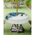 thumbnail image 4 of nqOlkjepod Turquoise Feather Outdoor Tablecloth with Umbrella Hole & Zipper, Abstract Beige Peacock Feather Round Table Cover 54 Inch, Dining Waterproof Table Cloth Protector for Patio/Party/Picnic, 4 of 7