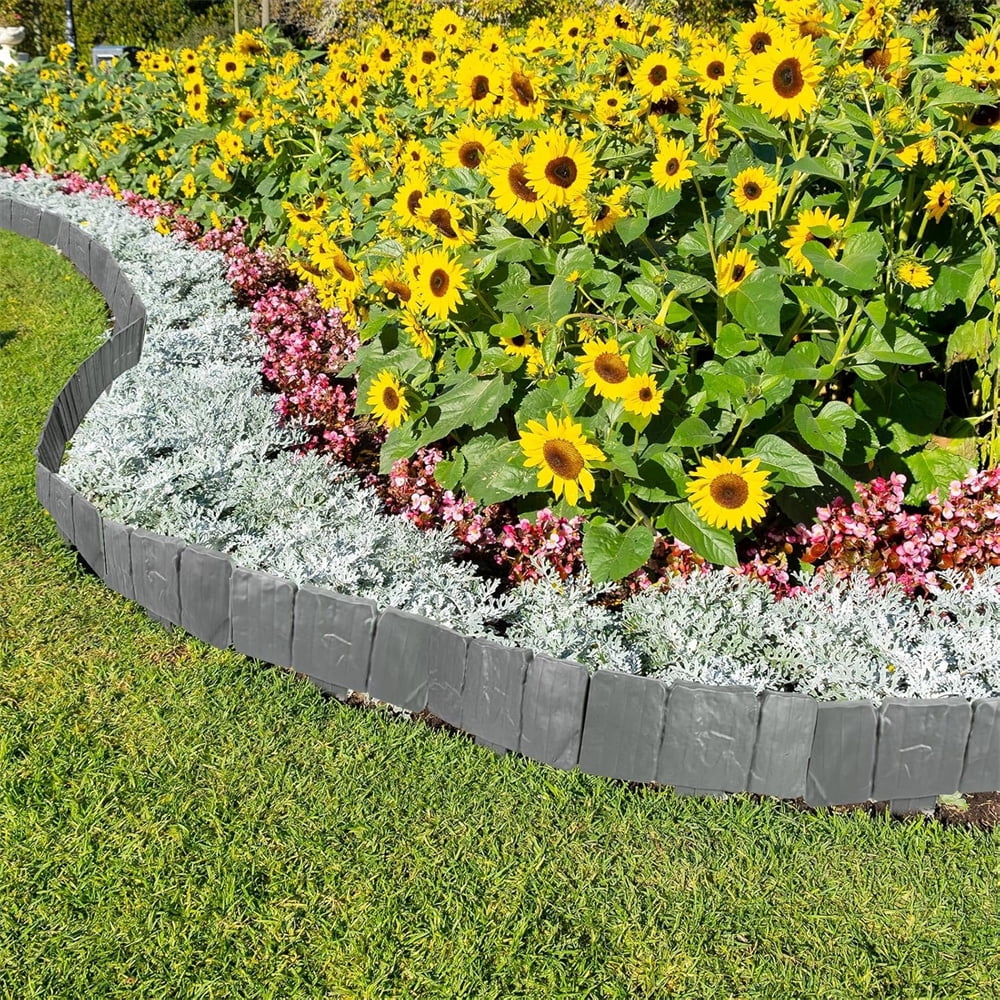 NOGIS 10pcs Garden Edging Border No Dig 9 Inch Tall Landscape Edging Border, Plastic Garden Edging Stone Look Border for DIY Outdoor Yard Landscaping Flower Bed and Grass