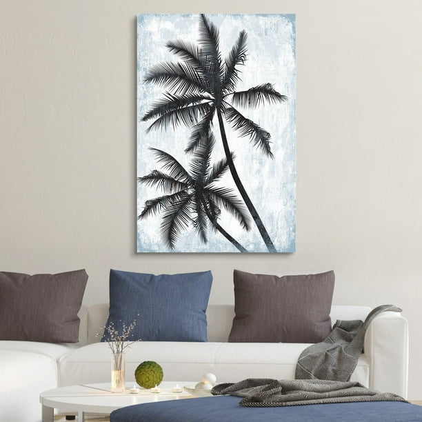 wall26 Canvas Wall Art - Tropical Palm Trees on Rustic Background