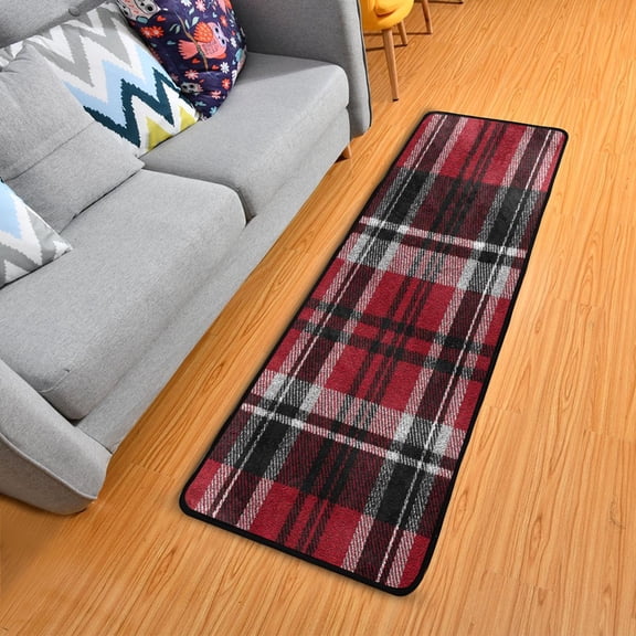Red White Black Plaids Long Floor Mat Runner Rug Area Rug Carpet Water Absorbent Non-Slip 72" x 24"