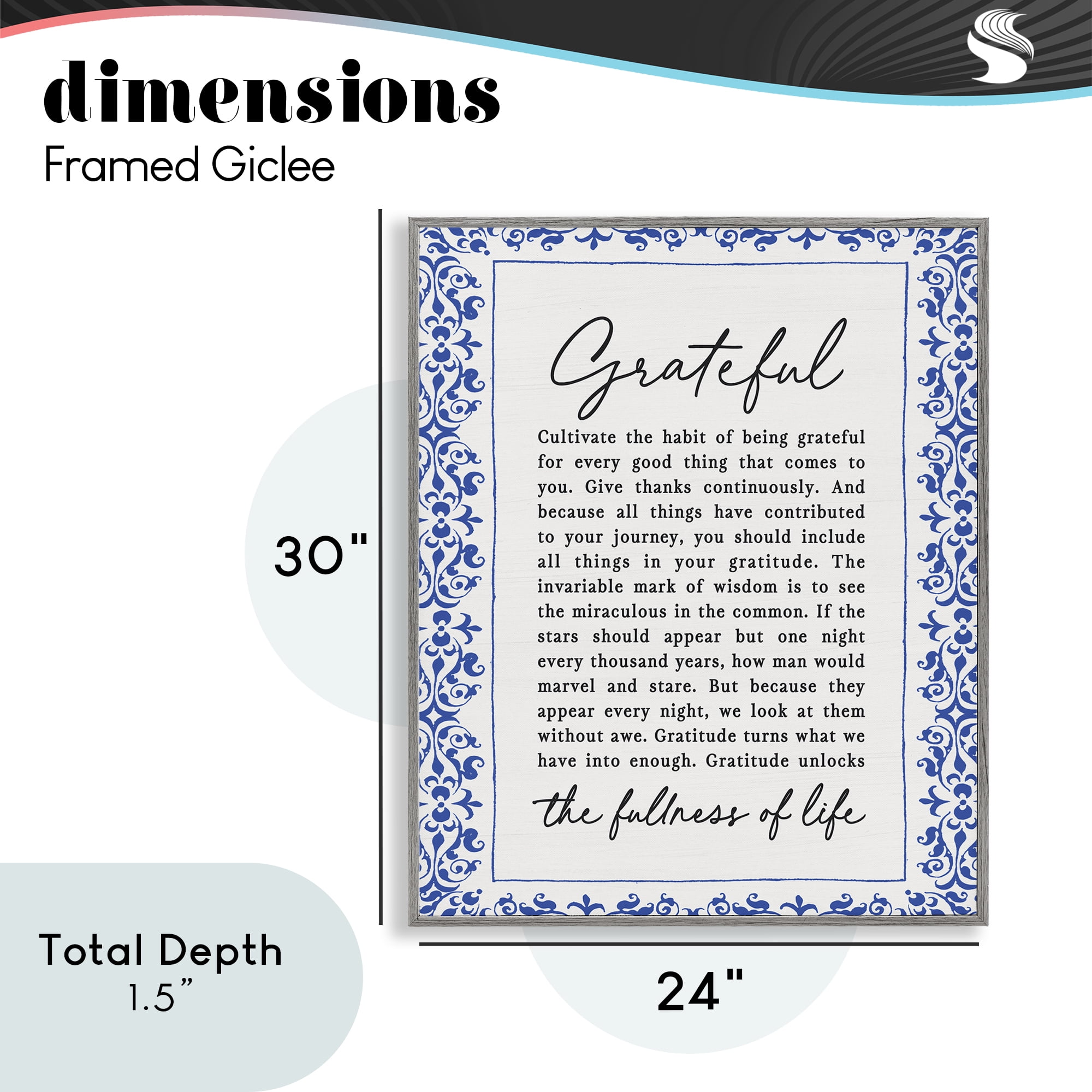 Gratitude Unlocks Fullness Of Life Gray Framed Giclee Art, design by Lettered and Lined
