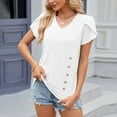 thumbnail image 2 of AherBiu Womens Short Sleeve Tops V Neck Dressy Casual Button Loose Solid Color Basic Summer Tshirts Tops, 2 of 5