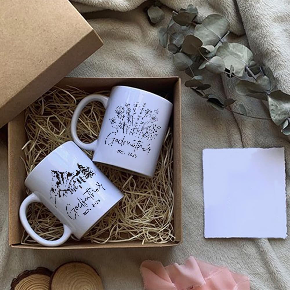 Godparents Proposal EST 2025 Gift Mug, Baptism Gifts for Godparents from Godchild, Promoted To Godparents 2025 Mug Set, First Time New Godmother Godfather Gifts, Baby Announcement Gifts for Godparents