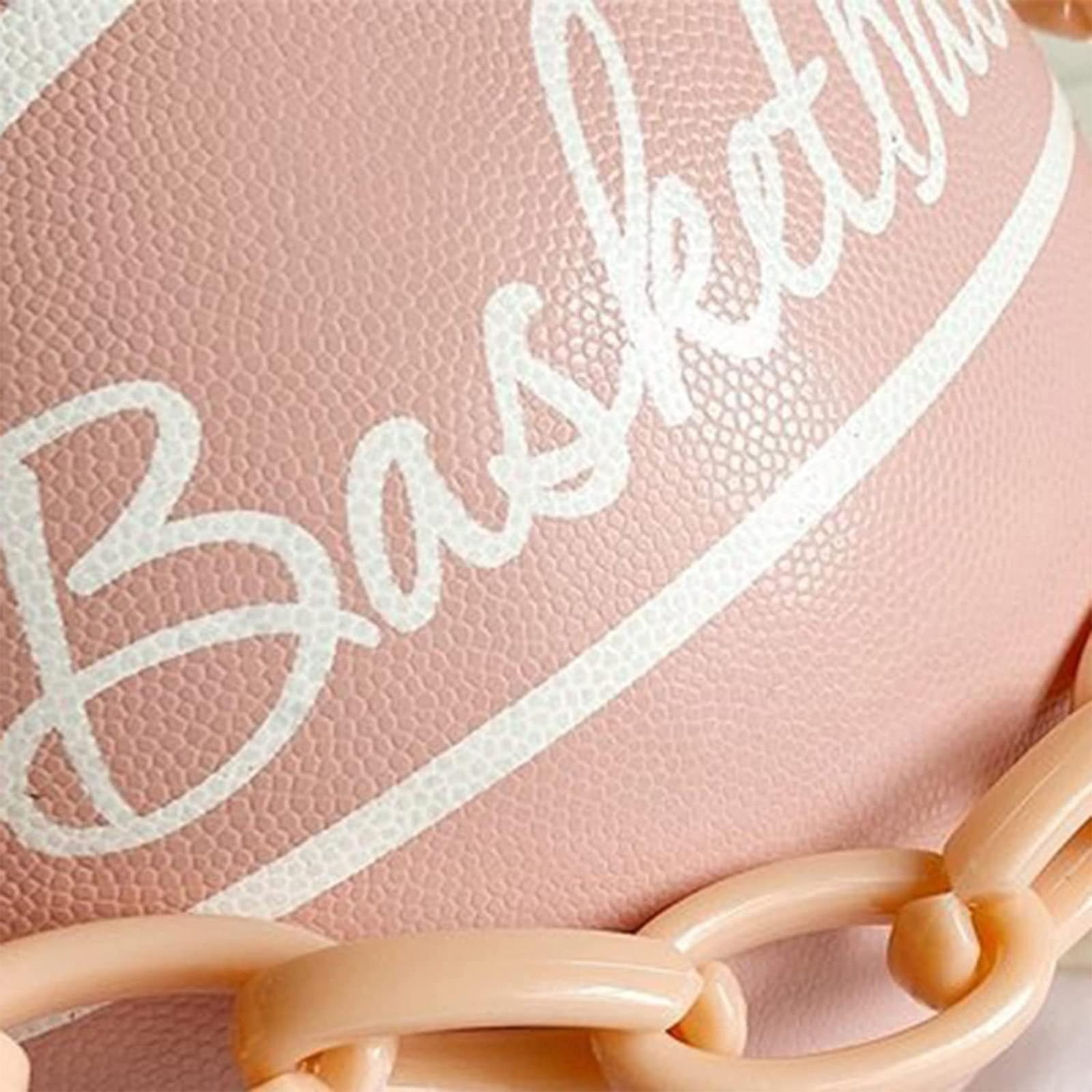Faraee Basketball Shaped Cross Body Bag Leather Round Handbag Messenger Shoulder Purse with Chain Strap
