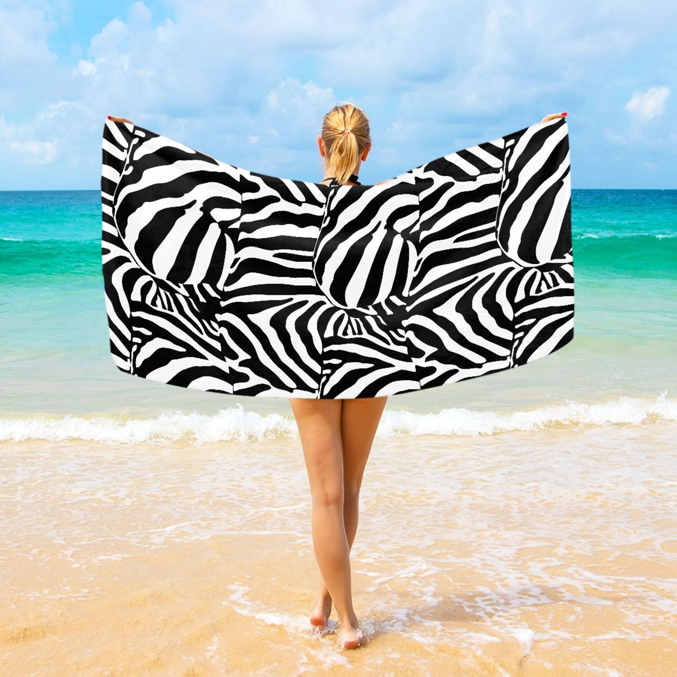 Zebra Stripe Beach Towel Oversized 74"x37" Pool Towels Soft Absorbent Extra Large Quick Drying for Bathroom