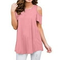 thumbnail image 2 of Scyoekwg Trendy Women’s T Shirts Casual Dressy Loose Lightweight Blouses Summer Short Sleeve Tops Solid Color Round Neck Cold Shoulder Tops Shirts Blouses Pink XXXL(14), 2 of 5
