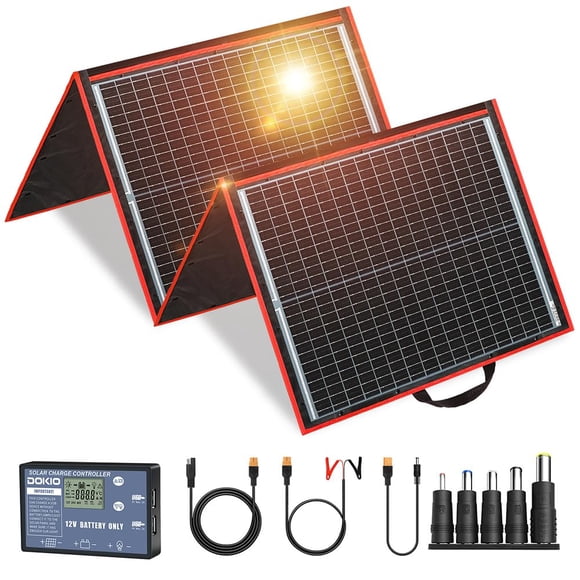 DOKIO Kit de panel solar portátil de 160 W 18 V (SOLO 9 lb) Cargador solar plegable con 2 salidas USB para baterías de 12 V/estación de energía AGM LiFePo4 RV Camping Remolque Coche Marino...