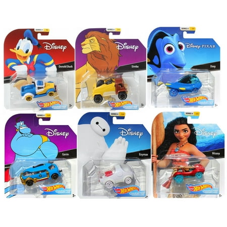 2019 Hot Wheels 1/64 Disney Pixar Character Cars Series 4, Set of 6 Collectible Die Cast Toy Cars Moana, Dory, Donald Duck, Genie, Simba,
