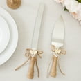 thumbnail image 2 of 4 Piece Rustic-Style Wedding Cake Knife and Server Set with Champagne Glasses for Bride and Groom, Farmhouse Theme Reception, Country Decorations, 2 of 10