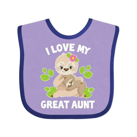 

Inktastic Cute Sloth I Love My Great Aunt with Green Leaves Gift Baby Boy or Baby Girl Bib